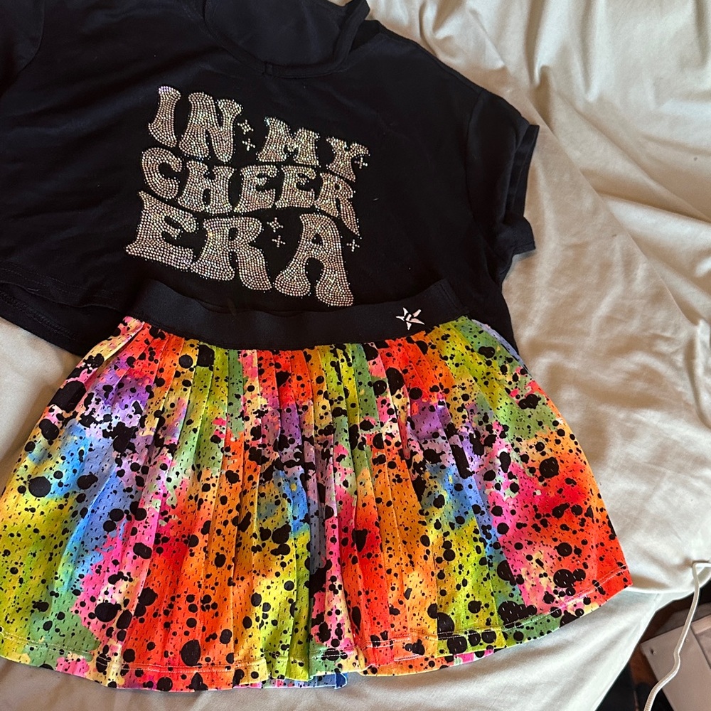 Black Graphic Tee with Colorful Skirt